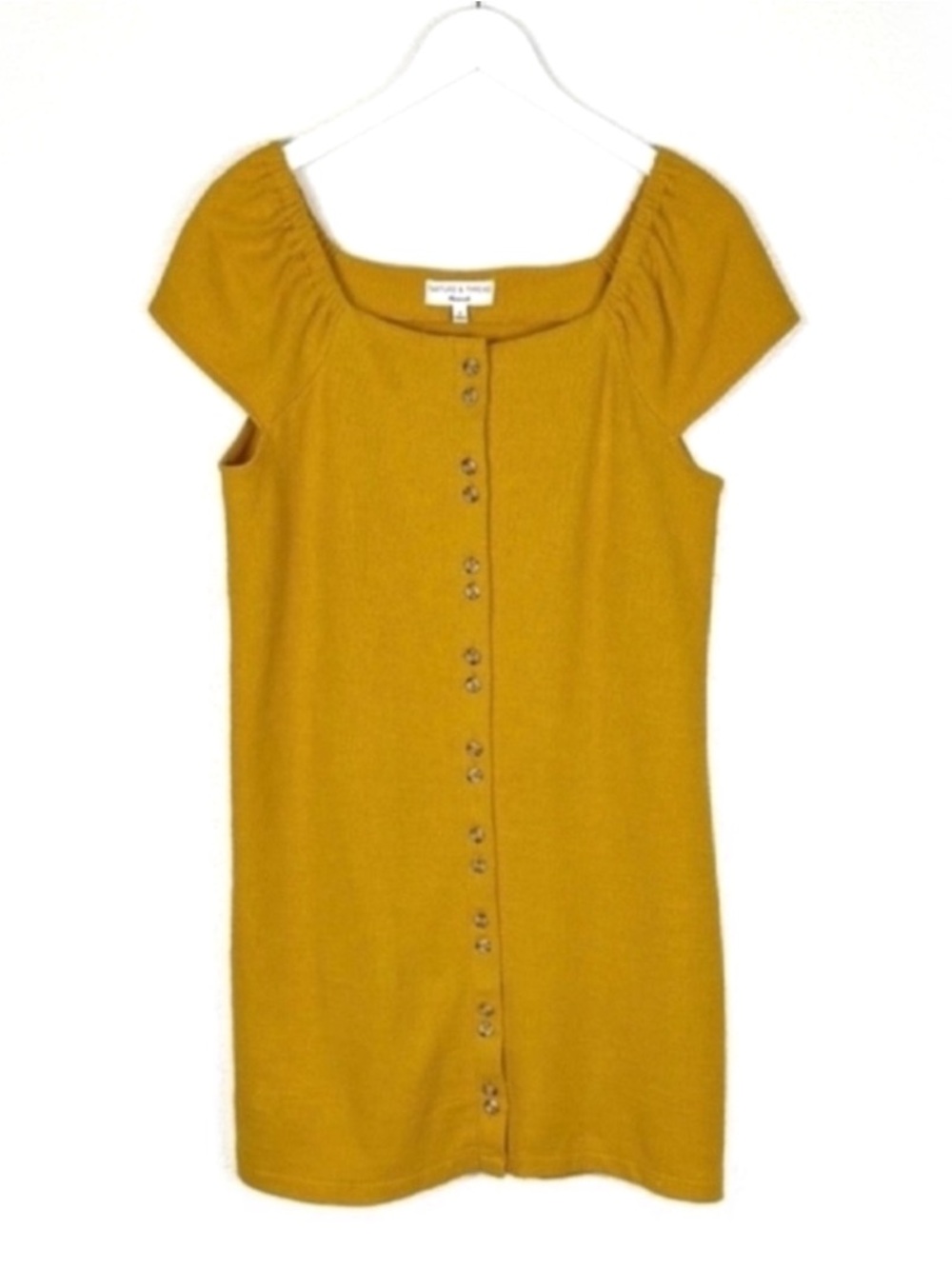 Madewell cotton yellow nubby Texture & Thread button Euro Summer dress size M